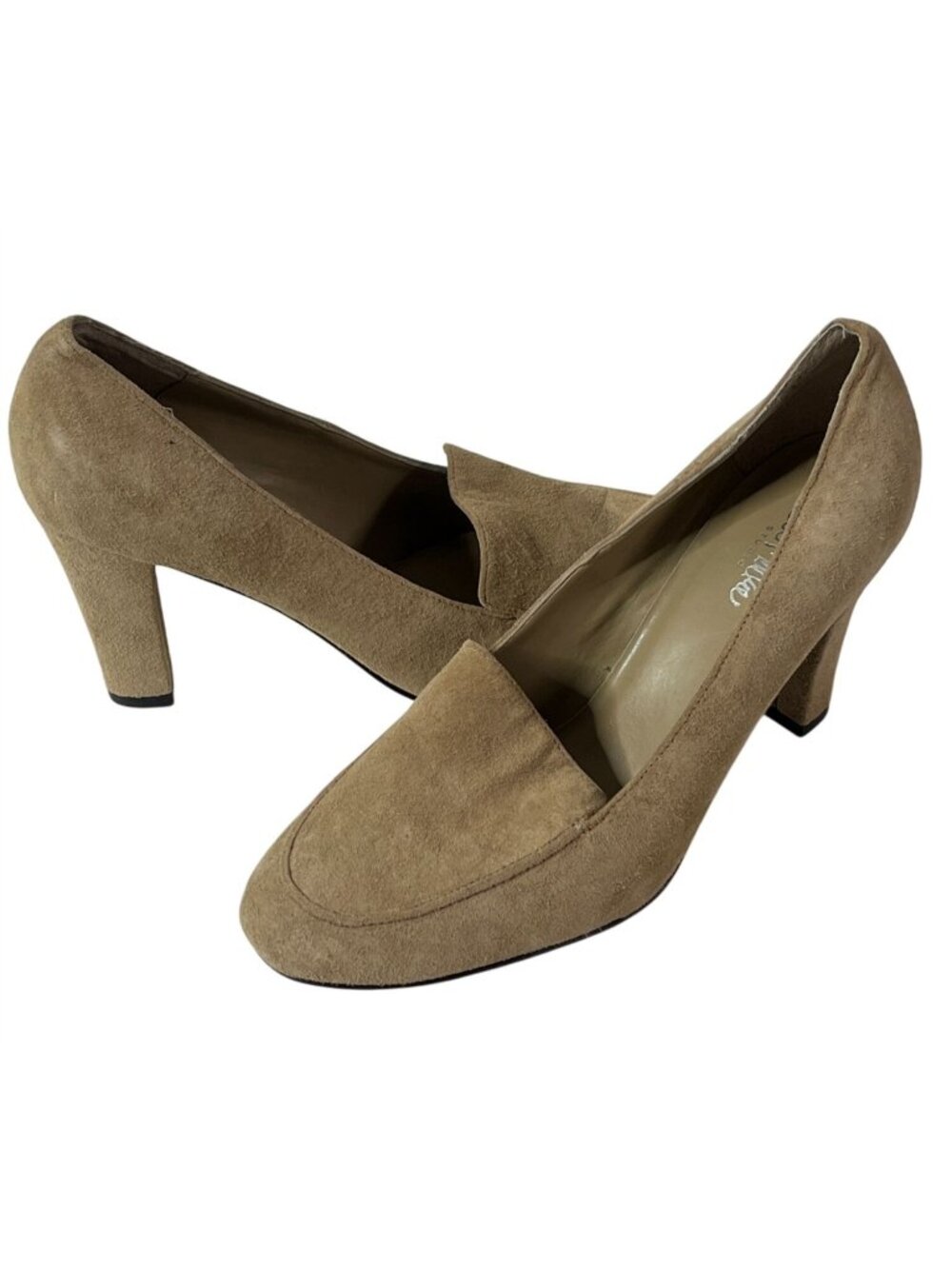 Bob Mackie Women's Tan Suede Block Heel Loafers Size 9 Office Career